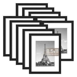 8.5x11 Picture Frame Set of 10, Display Pictures 6x8 with Mat or 8.5x11 Without, Multi Photo Frames Collage for Wall or Tabletop Display, Black 8.5x11 Picture Frame Set of 10, Display Pictures 6x8 with Mat or 8.5x11 Without, Multi Photo Frames Collage for Wall or Tabletop Display, Black