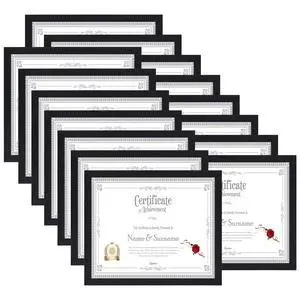 8.5 x 11 Picture Frame Set of 15, Black Photo Frames 8.5 by 11 for Certificate Diploma Document, Wall Hanging or Tabletop Display 8.5 x 11 Picture Frame Set of 15, Black Photo Frames 8.5 by 11 for Certificate Diploma Document, Wall Hanging or Tabletop Display