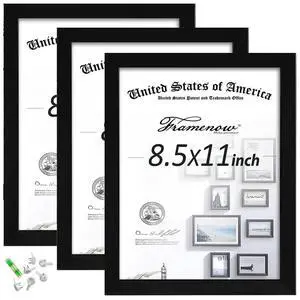 8.5x11 Picture Frames Set of 3, Shatter-Resistant Glass Display Certificate or Pictures 8.5 by 11,To Wall and Tabletop Mounting, black. 8.5x11 Picture Frames Set of 3, Shatter-Resistant Glass Display Certificate or Pictures 8.5 by 11,To Wall and Tabletop Mounting, black.