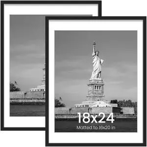 18x24 Picture Frame, Fits 16x20 Posters with Mat or 18x24 Posters, Wall Gallery Photo Frames, Black, 2 Pack 18x24 Picture Frame, Fits 16x20 Posters with Mat or 18x24 Posters, Wall Gallery Photo Frames, Black, 2 Pack