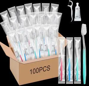 100 Sets Disposable Toothbrushes Bulk with Toothpaste and Dental Floss Individually Wrapped Travel Toothbrush Set Homeless Supplies for Hotel Guest 100 Sets Disposable Toothbrushes Bulk with Toothpaste and Dental Floss Individually Wrapped Travel Toothbrush Set Homeless Supplies for Hotel Guest