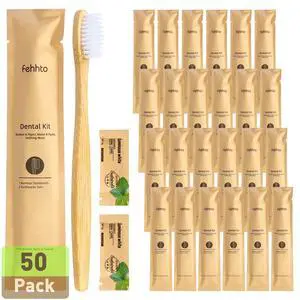 50 Pack Bamboo Toothbrushes Kit, Disposable Travel Toothbrushes with Toothpaste (6g), Individually Wrapped Guest Dental Kit for Hotel Amenities, Airbnb Hosts, Travel & Camping 50 Pack Bamboo Toothbrushes Kit, Disposable Travel Toothbrushes with Toothpaste (6g), Individually Wrapped Guest Dental Kit for Hotel Amenities, Airbnb Hosts, Travel & Camping