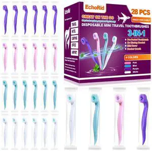 Mini Disposable Toothbrush, Pre-Pasted Toothbrushes with Toothpaste and Toothpick for Travel - Fluoride Free, No Rinsing Needed, Mint Flavor, Fresh Breath Anywhere Anytime - 28 Ct Mini Disposable Toothbrush, Pre-Pasted Toothbrushes with Toothpaste and Toothpick for Travel - Fluoride Free, No Rinsing Needed, Mint Flavor, Fresh Breath Anywhere Anytime - 28 Ct