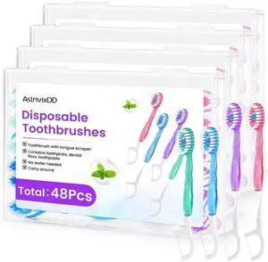 48 Pack 5-in-1 Mini Toothbrush Disposable, Waterless Disposable Toothbrushes with Toothpaste, Floss, Tongue Scraper, Toothpick, Prepasted Toothbrushes for Travel Hotel 48 Pack 5-in-1 Mini Toothbrush Disposable, Waterless Disposable Toothbrushes with Toothpaste, Floss, Tongue Scraper, Toothpick, Prepasted Toothbrushes for Travel Hotel