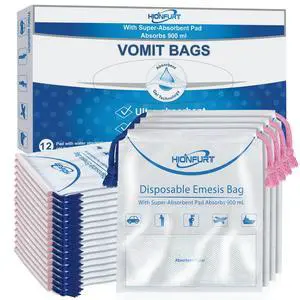 Absorbent Vomit Bag Disposable,12Pcs Emesis Bags-Turns Vomit into Gel,Leak Resistant Barf Bag,900ml Portable Nausea Bags for Travel Motion Sickness,Pregnancy,Kids,Taxi,car Absorbent Vomit Bag Disposable,12Pcs Emesis Bags-Turns Vomit into Gel,Leak Resistant Barf Bag,900ml Portable Nausea Bags for Travel Motion Sickness,Pregnancy,Kids,Taxi,car