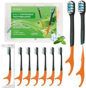 12Pack Disposable Toothbrushes with Toothpaste + Pick + Floss + Tongue Scraper 5-in-1 Mini Prepasted Travel Toothbrush for Hotel Camping Flight Car Single Use Portable Individually Wrapped | Mint 12Pack Disposable Toothbrushes with Toothpaste + Pick + Floss + Tongue Scraper 5-in-1 Mini Prepasted Travel Toothbrush for Hotel Camping Flight Car Single Use Portable Individually Wrapped | Mint