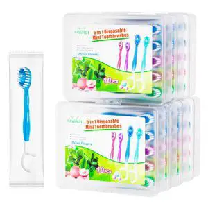 5-in-1 Mini Disposable Toothbrush with Pre-Pasted Fresh Bead, Waterless Travel Toothbrushes with Tongue Scraper, Floss & Pick, Individually Wrapped, 4 Flavors, 70 Count 5-in-1 Mini Disposable Toothbrush with Pre-Pasted Fresh Bead, Waterless Travel Toothbrushes with Tongue Scraper, Floss & Pick, Individually Wrapped, 4 Flavors, 70 Count