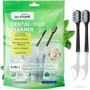 Disposable Travel Toothbrush on the go, Oral Care Set, Prepasted Mini Toothbrush 5 in 1 (Mint Paste+ Soft Bristles+Flosser+Pick+Tongue Scraper) | Individually Wrapped 24 Count - 1 Pack Disposable Travel Toothbrush on the go, Oral Care Set, Prepasted Mini Toothbrush 5 in 1 (Mint Paste+ Soft Bristles+Flosser+Pick+Tongue Scraper) | Individually Wrapped 24 Count - 1 Pack