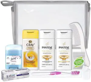 Women's 10-Piece Deluxe Kit with Travel Size TSA Compliant Essentials, Featuring: Pantene Hair Products in Reusable Toiletry Bag - Clear color Women's 10-Piece Deluxe Kit with Travel Size TSA Compliant Essentials, Featuring: Pantene Hair Products in Reusable Toiletry Bag - Clear color