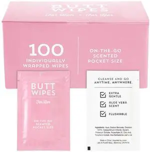 Wet Travel Wipes - Individually Wrapped Packets for On-the-Go - Flushable Wipes for Adults - Aloe Vera Scented Travel Toiletries & Purse Essentials - 100 Count, Pink Wet Travel Wipes - Individually Wrapped Packets for On-the-Go - Flushable Wipes for Adults - Aloe Vera Scented Travel Toiletries & Purse Essentials - 100 Count, Pink