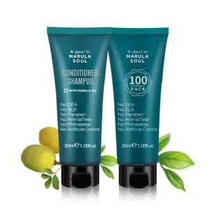 Travel Size 2in1 Shampoo & Conditioner with Marula Oil - 1.05 oz - Hotel Size for Use in Vacation Rental/Guest Room-SLS and Paraben Free-Ambergris Scent(100 Pack) Travel Size 2in1 Shampoo & Conditioner with Marula Oil - 1.05 oz - Hotel Size for Use in Vacation Rental/Guest Room-SLS and Paraben Free-Ambergris Scent(100 Pack)