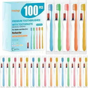 100 Pack Disposable Toothbrushes with Toothpaste, Individually Wrapped, Soft PBT Bristles, Peanut Grip Handle, Fluoride-Free, Bulk Travel Kit for Hotel, Guests, Emergency, Adults & Kids 100 Pack Disposable Toothbrushes with Toothpaste, Individually Wrapped, Soft PBT Bristles, Peanut Grip Handle, Fluoride-Free, Bulk Travel Kit for Hotel, Guests, Emergency, Adults & Kids