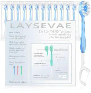 12 Pack 5 in 1 Disposable Mini Toothbrushes with Toothpaste, Floss, Pick & Tongue Scraper, Individually Wrapped, Portable Toothbrush Travel Set for Kids Adults, Mixed Flavor (Mint Flavor) 12 Pack 5 in 1 Disposable Mini Toothbrushes with Toothpaste, Floss, Pick & Tongue Scraper, Individually Wrapped, Portable Toothbrush Travel Set for Kids Adults, Mixed Flavor (Mint Flavor)