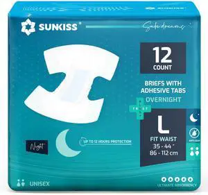 TrustPlus Overnight Adult Diapers with Tabs, Unisex Disposable Incontinence Briefs for Men and Women, Odor Control, Large, 12 Count TrustPlus Overnight Adult Diapers with Tabs, Unisex Disposable Incontinence Briefs for Men and Women, Odor Control, Large, 12 Count