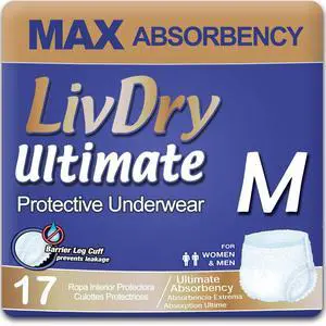 Ultimate Adult Incontinence Underwear, Max Absorbent Adult Diapers with Leak Protection, Medium, 17-Pack Ultimate Adult Incontinence Underwear, Max Absorbent Adult Diapers with Leak Protection, Medium, 17-Pack