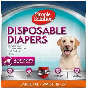 Disposable Dog Diapers, Female Dog Diapers, Puppy Potty Training, Incontinence and Heat Cycle Protection, Large Diapers for Dogs, 18-27 Inch Waist, 30 Count Disposable Dog Diapers, Female Dog Diapers, Puppy Potty Training, Incontinence and Heat Cycle Protection, Large Diapers for Dogs, 18-27 Inch Waist, 30 Count