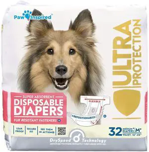 32ct Disposable Dog Diapers | Female Dog Diapers Ultra Protection | Diapers for Dogs in Heat, Excitable Urination, or Incontinence (Medium Plus) 32ct Disposable Dog Diapers | Female Dog Diapers Ultra Protection | Diapers for Dogs in Heat, Excitable Urination, or Incontinence (Medium Plus)