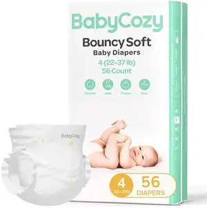 Diapers Portable Pack Size 4(22~37lb), 56 Count Babycozy Bouncy Soft Diapers Disposable Hypoallergenic Diapers to Protect Sensitive Baby Skin Diapers Portable Pack Size 4(22~37lb), 56 Count Babycozy Bouncy Soft Diapers Disposable Hypoallergenic Diapers to Protect Sensitive Baby Skin
