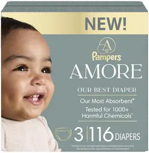 Amore, Size 3 (13-26 lbs), 116 Count, Our Best Diaper Hypoallergenic & Fragrance Free, Up to 100% Leakproof, Soft as Cashmere Amore, Size 3 (13-26 lbs), 116 Count, Our Best Diaper Hypoallergenic & Fragrance Free, Up to 100% Leakproof, Soft as Cashmere