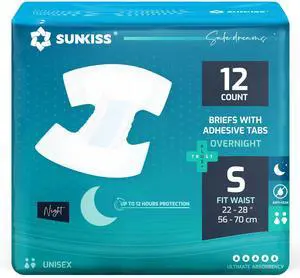 TrustPlus Overnight Adult Diapers with Tabs, Unisex Disposable Incontinence Briefs for Men and Women, Odor Control, Small, 12 Count TrustPlus Overnight Adult Diapers with Tabs, Unisex Disposable Incontinence Briefs for Men and Women, Odor Control, Small, 12 Count
