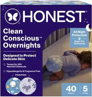 Comfort Dry Overnight Diapers, Up to 12 Hours Protection, Hypoallergenic, Cozy Cloud + Star Signs, Club Box Size 5 (27+ lbs), 40 Count Comfort Dry Overnight Diapers, Up to 12 Hours Protection, Hypoallergenic, Cozy Cloud + Star Signs, Club Box Size 5 (27+ lbs), 40 Count