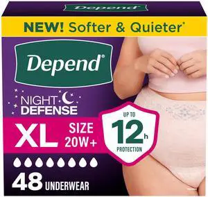 Night Defense Adult Diapers, Incontinence & Postpartum Bladder Leak Underwear for Women, Disposable, Overnight, XL, Blush, 48 Count (4 Packs of 12), Packaging May Vary Night Defense Adult Diapers, Incontinence & Postpartum Bladder Leak Underwear for Women, Disposable, Overnight, XL, Blush, 48 Count (4 Packs of 12), Packaging May Vary