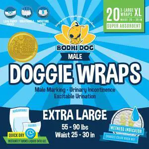 Disposable Male Dog Diapers - Super Absorbent, Leak-Proof Pee Wraps - Adjustable Fit, Comfortable Design, Advanced Moisture Control, and Wetness Indicator - Extra Large (20 Count) Disposable Male Dog Diapers - Super Absorbent, Leak-Proof Pee Wraps - Adjustable Fit, Comfortable Design, Advanced Moisture Control, and Wetness Indicator - Extra Large (20 Count)