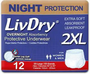 2XL Overnight Adult Diapers for Women and Men, XXL Incontinence Underwear, 60-80" Waist, Disposable Pull-On Briefs, XX-Large, 12 Pack 2XL Overnight Adult Diapers for Women and Men, XXL Incontinence Underwear, 60-80" Waist, Disposable Pull-On Briefs, XX-Large, 12 Pack