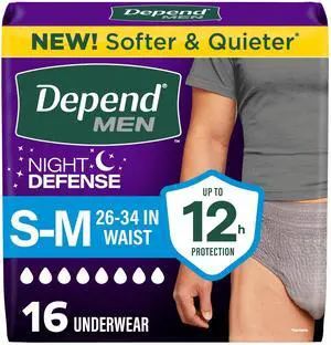 Night Defense Adult Diapers, Incontinence Underwear for Men, Disposable, Overnight, Small/Medium, Grey, 16 Count, Packaging May Vary Night Defense Adult Diapers, Incontinence Underwear for Men, Disposable, Overnight, Small/Medium, Grey, 16 Count, Packaging May Vary