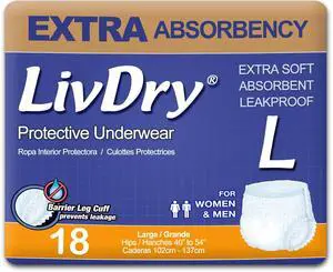 Adult Incontinence Underwear, Extra Absorbency Adult Diapers, Leak Protection, Large, 18-Pack Adult Incontinence Underwear, Extra Absorbency Adult Diapers, Leak Protection, Large, 18-Pack