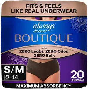 Boutique Incontinence and Postpartum Underwear for Women, Maximum Protection, Small/Medium, Black, 20 Count Boutique Incontinence and Postpartum Underwear for Women, Maximum Protection, Small/Medium, Black, 20 Count