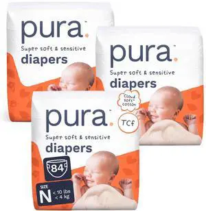 Newborn Baby Diapers Size N (Up to 10 lbs), 3 Pack (84 Hypoallergenic Diapers) Totally Chlorine Free (TCF), Disposable Diapers for Sensitive Skin, Blowout Protection & Wetness Indicator Newborn Baby Diapers Size N (Up to 10 lbs), 3 Pack (84 Hypoallergenic Diapers) Totally Chlorine Free (TCF), Disposable Diapers for Sensitive Skin, Blowout Protection & Wetness Indicator