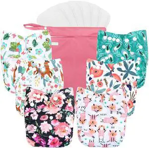 Cloth Diapers 6 Pack with 6 Inserts & 1 Wet Bag, Washable Cloth Diapers for Babies, One Size Adjustable Reusable (Flower) Cloth Diapers 6 Pack with 6 Inserts & 1 Wet Bag, Washable Cloth Diapers for Babies, One Size Adjustable Reusable (Flower)