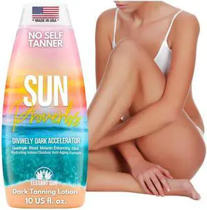 Sun Proverbs, Tanning Bed Lotion, Dark Tan Accelerator, Indoor Outdoor Sun Bathing White Lotion without DHA, Bronzer-Free, Natural Bronzing for Men or Women by Elegant Sun Sun Proverbs, Tanning Bed Lotion, Dark Tan Accelerator, Indoor Outdoor Sun Bathing White Lotion without DHA, Bronzer-Free, Natural Bronzing for Men or Women by Elegant Sun