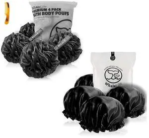Shower Puffs and Shower Caps 4 Pack Black, Bath Sponge Shower Loofahs Mesh Pouf and Double Large Waterproof Bath Caps for Hair Shower Puffs and Shower Caps 4 Pack Black, Bath Sponge Shower Loofahs Mesh Pouf and Double Large Waterproof Bath Caps for Hair
