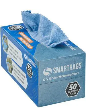 Smart Rags Microfiber Cleaning Cloths, Pack of 50 in a Box, Lint Free 180 GSM Reusable Towels for Auto, Office and Household Cleaning, 12 x 12 in, Blue Smart Rags Microfiber Cleaning Cloths, Pack of 50 in a Box, Lint Free 180 GSM Reusable Towels for Auto, Office and Household Cleaning, 12 x 12 in, Blue