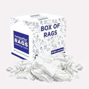 Recycled White T Shirt Rags Box (10 lbs.) Shop Rags Bulk for Oil, Stain, Grease, Paint, and Auto Cleaning - Multipurpose Recycled White T Shirt Rags Box (10 lbs.) Shop Rags Bulk for Oil, Stain, Grease, Paint, and Auto Cleaning - Multipurpose
