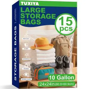 15PACK 10 Gallon Extra Large Zipper Plastic Bags for Storage 24'' x 24'',Extra Large Clear Zipper Bags Reusable for Clothes, Home Moving, Travel, Camping, Thick 6 Mil 15PACK 10 Gallon Extra Large Zipper Plastic Bags for Storage 24'' x 24'',Extra Large Clear Zipper Bags Reusable for Clothes, Home Moving, Travel, Camping, Thick 6 Mil