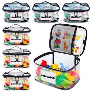 6 Pack Clear Toy Storage Bag with Name Tag& Manual Pocket, Waterproof Transparent PVC Toy Organizer Case for Lego Bricks, Board Games, Building Blocks, Puzzles (Large Capacity, Black) 6 Pack Clear Toy Storage Bag with Name Tag& Manual Pocket, Waterproof Transparent PVC Toy Organizer Case for Lego Bricks, Board Games, Building Blocks, Puzzles (Large Capacity, Black)