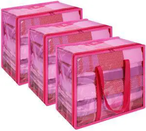 Pink 40L Clear Clothes Storage Bag with Zipper 3 Pack Colorful Clothes Organizer Vinyl Storage Bag for Comforter, Blanket, Bedding, Duvet, Transparent Moving Totes Pink 40L Clear Clothes Storage Bag with Zipper 3 Pack Colorful Clothes Organizer Vinyl Storage Bag for Comforter, Blanket, Bedding, Duvet, Transparent Moving Totes