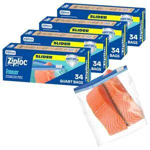 Quart Food Storage Freezer Slider Bags, 136ct Total, Durable, 34 Count, 4 Pack Quart Food Storage Freezer Slider Bags, 136ct Total, Durable, 34 Count, 4 Pack