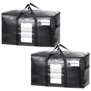 Extra Large Moving Bags, 2 Pack Black Heavy Duty Totes For Storage with Visible Window, Wrap Around Handles, Storage Bags for Space Saving, Alternative to Moving Boxes Extra Large Moving Bags, 2 Pack Black Heavy Duty Totes For Storage with Visible Window, Wrap Around Handles, Storage Bags for Space Saving, Alternative to Moving Boxes