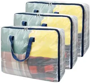 Clear Storage Bags with Zipper, 75L Extra Large Capacity - Closet, Underbed Storage Organizer for Clothes, Bedding, Comforter, Toys, Pillow & Blanket, 3 Pack Clear Storage Bags with Zipper, 75L Extra Large Capacity - Closet, Underbed Storage Organizer for Clothes, Bedding, Comforter, Toys, Pillow & Blanket, 3 Pack