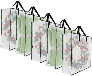 5 Pack Moving Bags, Wreath Storage Bag, Garland Container, Clear Storage Bags with Handles and Zippers Moving Bag for College Carrying, Bedding, Toys Organizer, Under the Bed Storage 5 Pack Moving Bags, Wreath Storage Bag, Garland Container, Clear Storage Bags with Handles and Zippers Moving Bag for College Carrying, Bedding, Toys Organizer, Under the Bed Storage