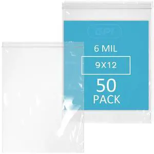 9" x 12" Reclosable Zip Bags, 6 Mil Extra Heavy-Duty - Pack of 50, Clear Plastic Zipper Lock Bags, Resealable Poly Baggies For Clothing, Tools, Sharp Objects, Packaging & Storage. 9" x 12" Reclosable Zip Bags, 6 Mil Extra Heavy-Duty - Pack of 50, Clear Plastic Zipper Lock Bags, Resealable Poly Baggies For Clothing, Tools, Sharp Objects, Packaging & Storage.