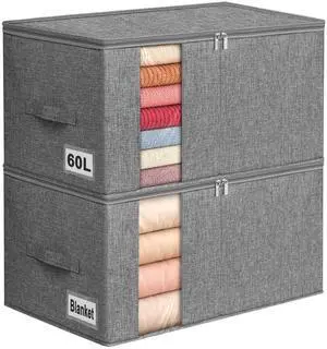 60L Blanket/Comforter Storage Bag w/Rigid Side & Bottom Support, Stackable Clothes Storage Bin for Sweaters Bedding Sets Quilts Pillows, Closet Organizer, 21.7x14.2x11.8in, 2 Pack, Gray 60L Blanket/Comforter Storage Bag w/Rigid Side & Bottom Support, Stackable Clothes Storage Bin for Sweaters Bedding Sets Quilts Pillows, Closet Organizer, 21.7x14.2x11.8in, 2 Pack, Gray