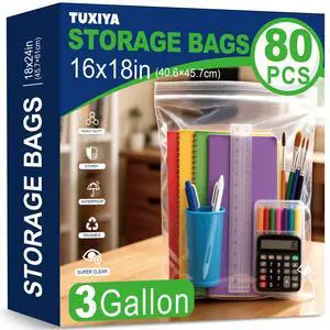 80PACK 3 Gallon Large Zipper Bags for Storage 16 x 18 Inch, Large Clear Zipper Bags Reusable with Sealable Zippers Top for Clothes, Travel&Moving,Thick 4 Mil 80PACK 3 Gallon Large Zipper Bags for Storage 16 x 18 Inch, Large Clear Zipper Bags Reusable with Sealable Zippers Top for Clothes, Travel&Moving,Thick 4 Mil