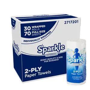 Sparkle Professional Series by Georgia-Pacific PRO 2-Ply Perforated Kitchen Paper Towel Rolls, Individually Wrapped, White, 11 x 8.8 (LxW), 70 Sheets/Roll, 30 Rolls/Case, 2717201 Sparkle Professional Series by Georgia-Pacific PRO 2-Ply Perforated Kitchen Paper Towel Rolls, Individually Wrapped, White, 11 x 8.8 (LxW), 70 Sheets/Roll, 30 Rolls/Case, 2717201