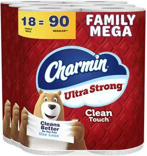 Ultra Strong Clean Touch 2-Ply Toilet Paper, 18 Family Mega Rolls = 90 Regular Rolls, White Ultra Strong Clean Touch 2-Ply Toilet Paper, 18 Family Mega Rolls = 90 Regular Rolls, White
