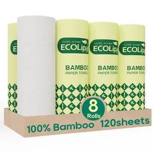 Bamboo Paper Towels - 8 Rolls, 2 Ply 120 Sheets- Plastic Free, Tree Free, Compostable, Disposable Kitchen Paper Towels, Soft and Absorbent, PFAS Free, White Bamboo Paper Towels - 8 Rolls, 2 Ply 120 Sheets- Plastic Free, Tree Free, Compostable, Disposable Kitchen Paper Towels, Soft and Absorbent, PFAS Free, White